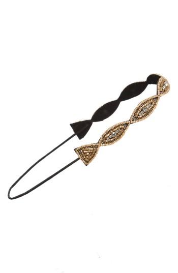 Cara Crystal Embellished Beaded Head Wrap, Size - Metallic