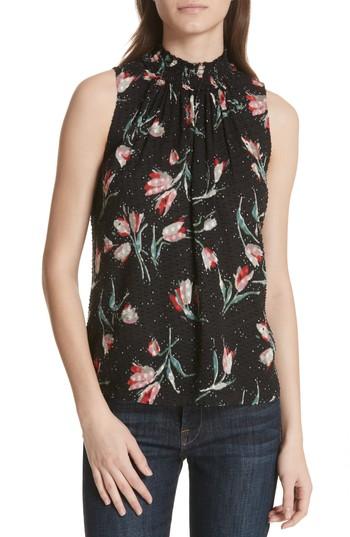 Women's Rebecca Taylor Smocked Sleeveless Top - Black