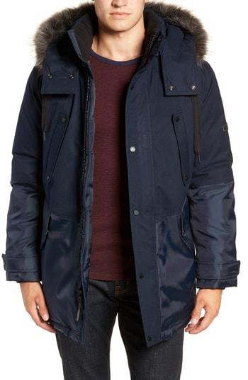 Men's Marc New York Maxfield Faux Fur Trim Parka - Blue