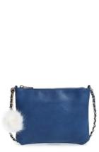 Emperia Faux Leather Crossbody Bag With Faux Fur Pom - Blue