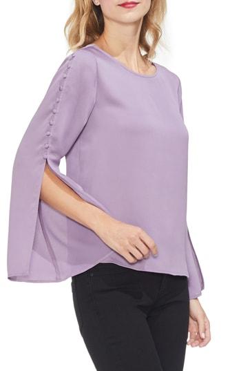 Women's Vince Camuto Button Bell Sleeve Hammer Satin Top, Size - Purple