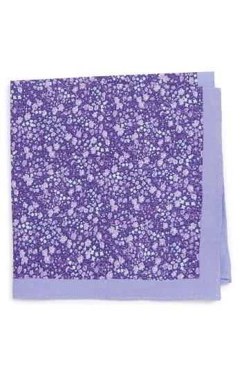 Men's Nordstrom Men's Shop Graffiti Floral Cotton Pocket Square, Size - Purple