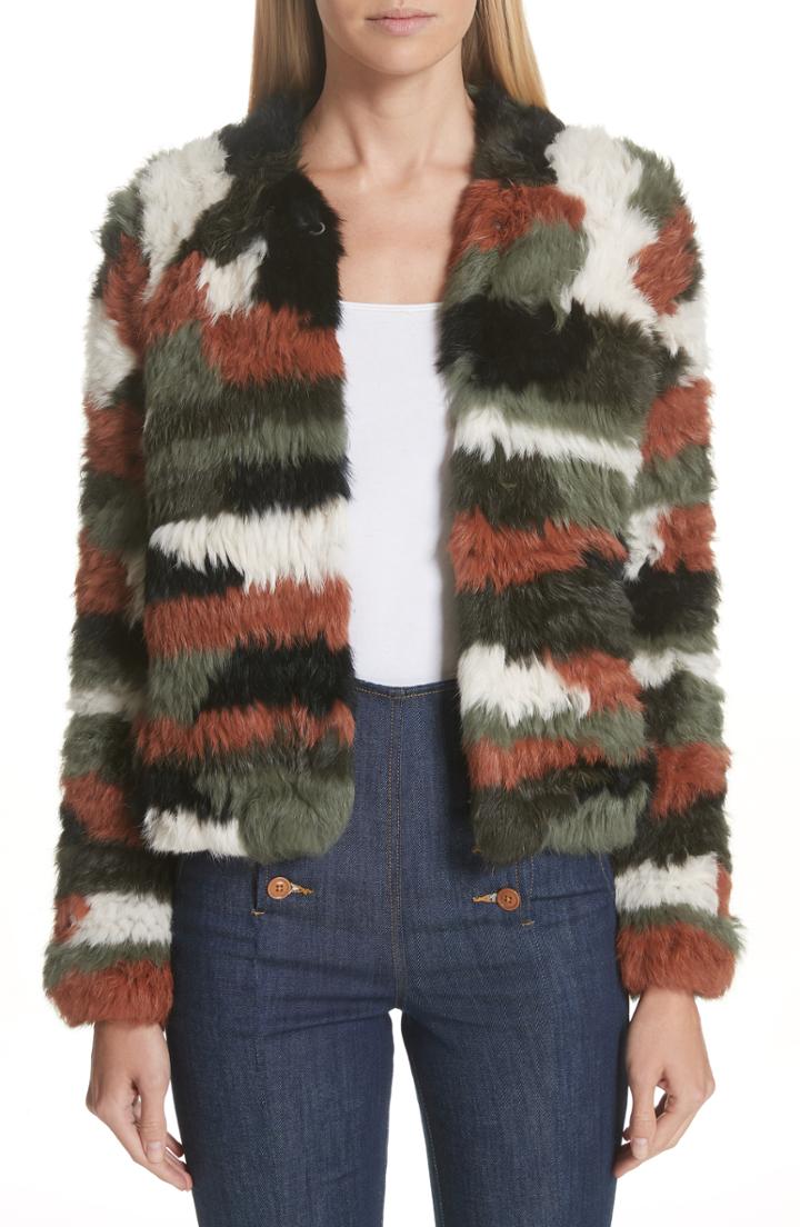 Women's Ulla Johnson Iris Genuine Rabbit Fur Jacket - Green