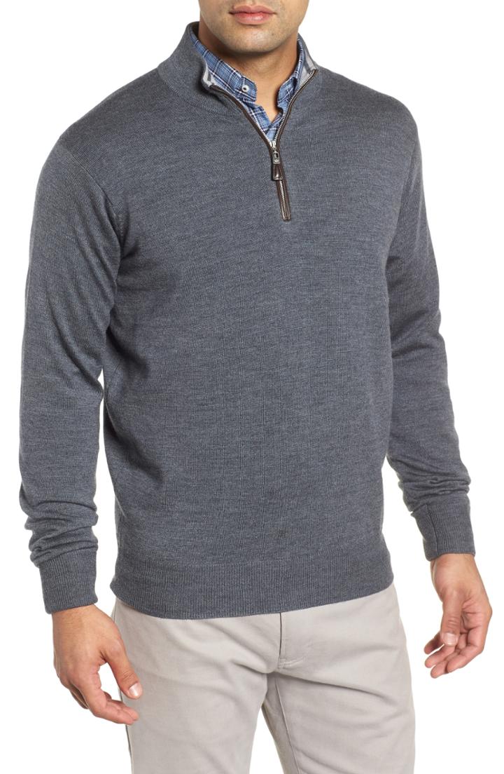 Men's Peter Millar Crown Soft Wool Blend Quarter Zip Sweater, Size - Grey