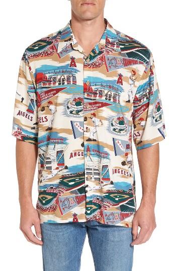 Men's Reyn Spooner Los Angeles Angels Of Anaheim Print Camp Shirt - Beige