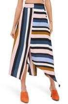 Women's Topshop Multi Stripe Asymmetric Midi Skirt Us (fits Like 0-2) - Black