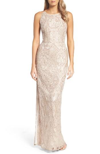 Women's Aidan Mattox Embellished Lace Column Gown