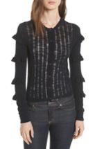 Women's Rebecca Taylor Tiered Ruffle Sleeve Cotton Blend Cardigan - Blue