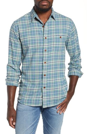 Men's Faherty Seaview Stretch Organic Cotton Plaid Sport Shirt - Blue