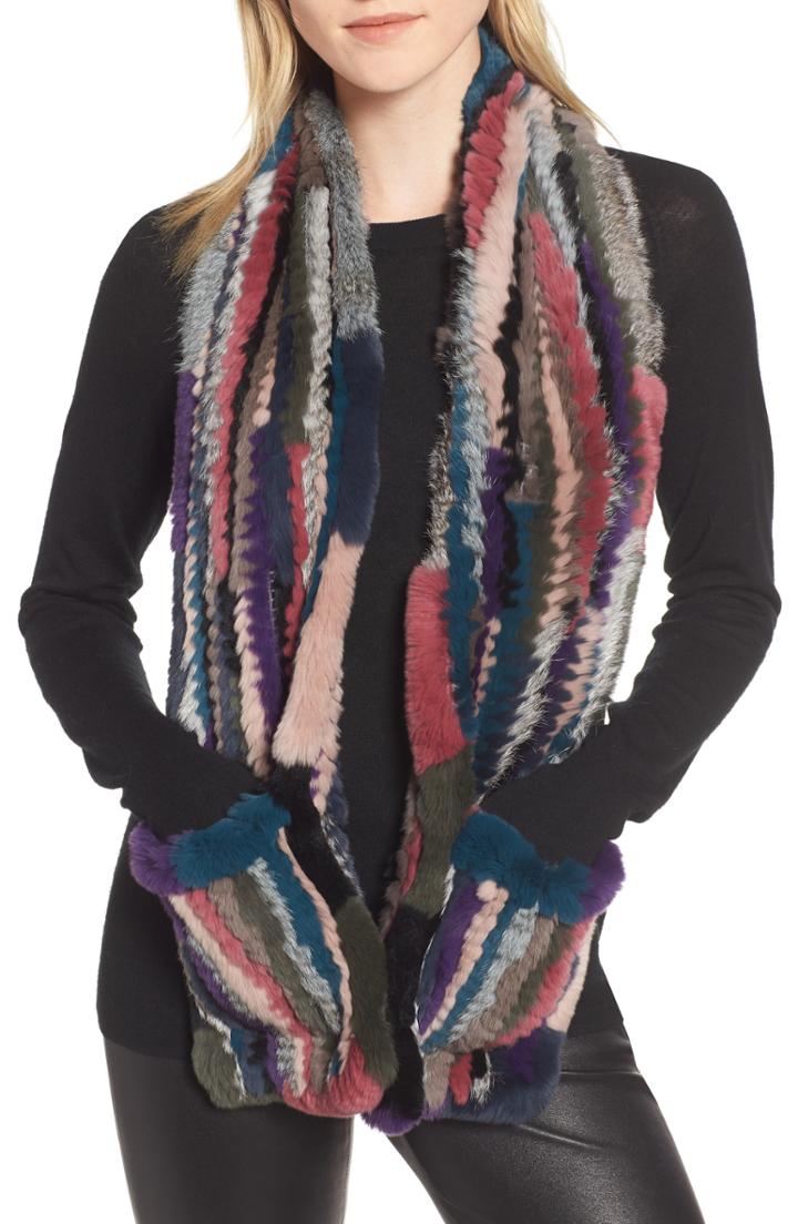 Women's Jocelyn Random Pocket Genuine Rabbit Fur Scarf