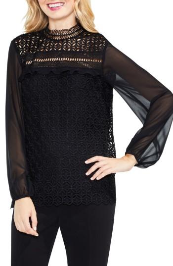 Women's Vince Camuto Mock Neck Geo Lace Top, Size - Black