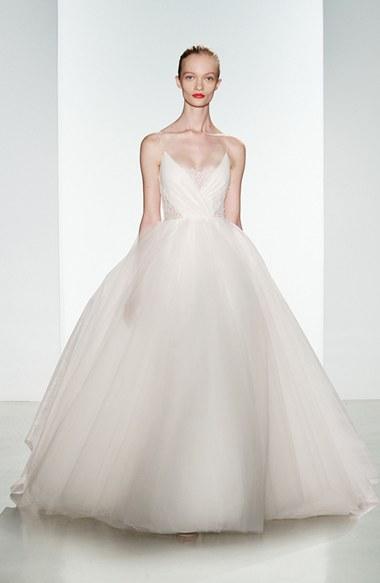 Women's Christos Bridal 'penny' Lace Inset Spaghetti Strap Tulle Ballgown