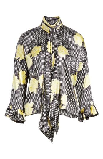 Women's Ganni Calla Stretch Silk Tie Neck Blouse Us / 36 Eu - Black