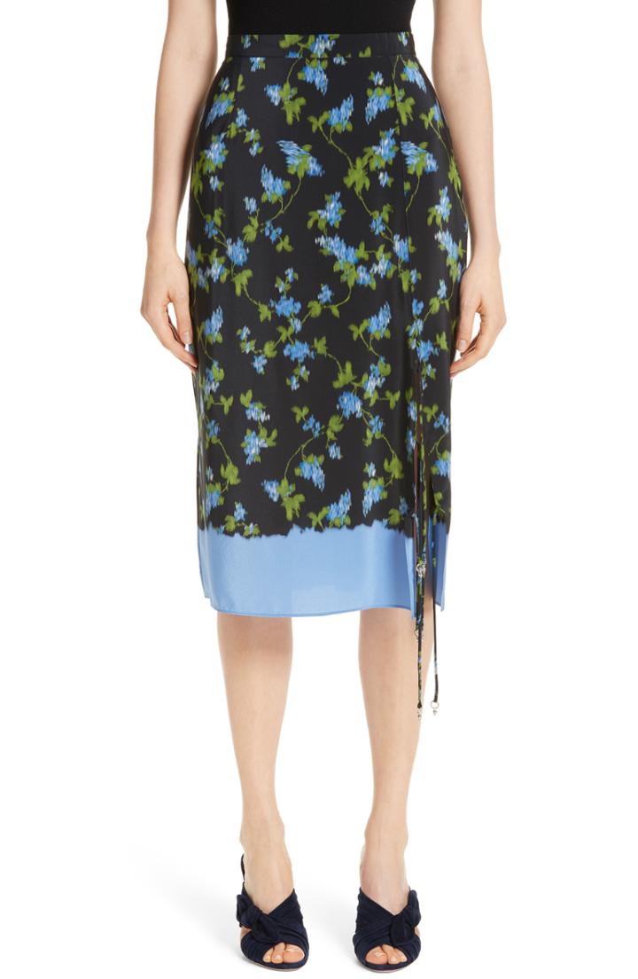 Women's Altuzarra Floral Print Tie Detail Silk Skirt Us / 36 Fr - Black