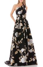 Women's Carmen Marc Valvo Infusion One-shoulder Ballgown - Black