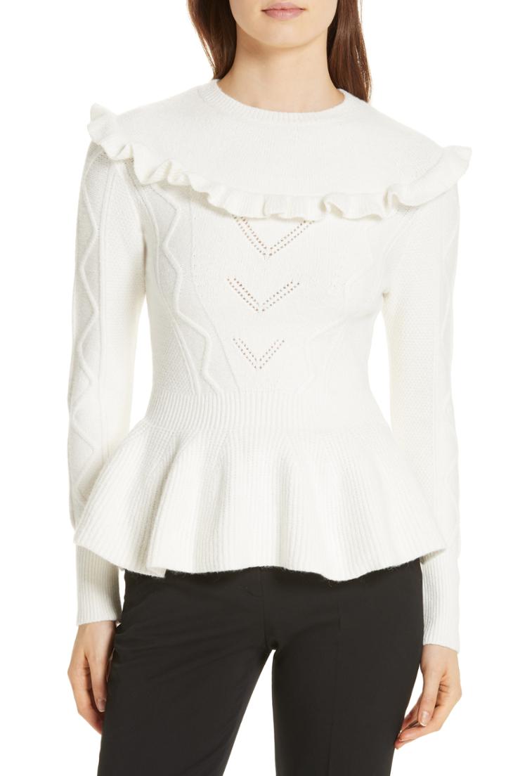 Women's Ted Baker London Elsahi Yoke Detail Peplum Sweater - Ivory
