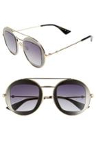 Women's Gucci 47mm Round Sunglasses - Black-ivory/ Grey