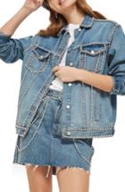 Women's Topshop Oversize Crystal Seam Denim Jacket Us (fits Like 0) - Blue