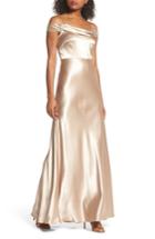 Women's Jenny Yoo Sabine Satin Off The Shoulder Gown - Beige