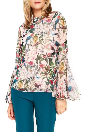 Women's Wallis Parrot Bell Sleeve Top Us / 10 Uk - Pink