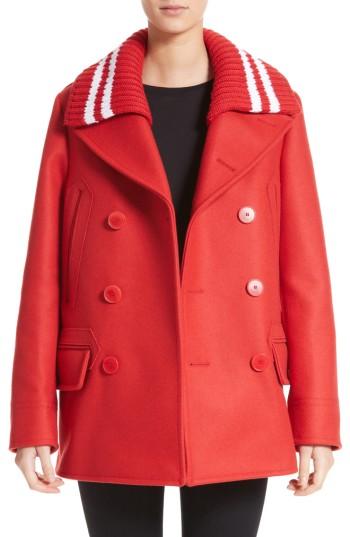 Women's Givenchy Knit Collar Peacoat Us / 38 Fr - Red