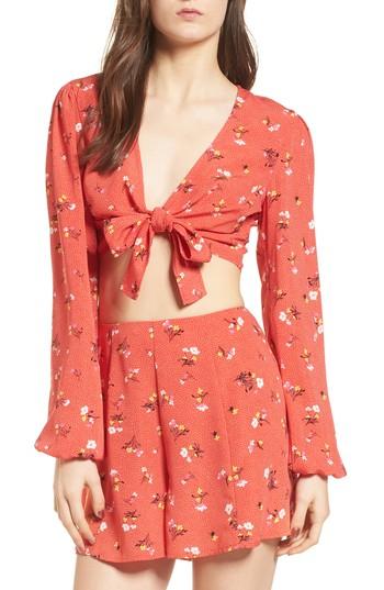 Women's Love, Fire Tie Front Crop Top - Red