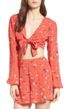 Women's Love, Fire Tie Front Crop Top - Red