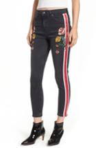 Women's Topshop Stripe Floral Denim Pants W X 30l (fits Like 33-34w) - Blue