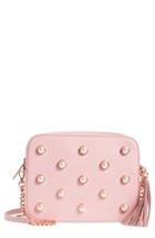Ted Baker London Alessia Imitation Pearl Embellished Leather Crossbody - Pink