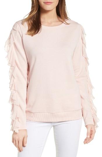 Women's Halogen Ruffle Trim Sweatshirt - Pink