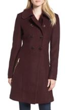 Petite Women's Guess Double Breasted Boiled Wool Peacoat P - Red