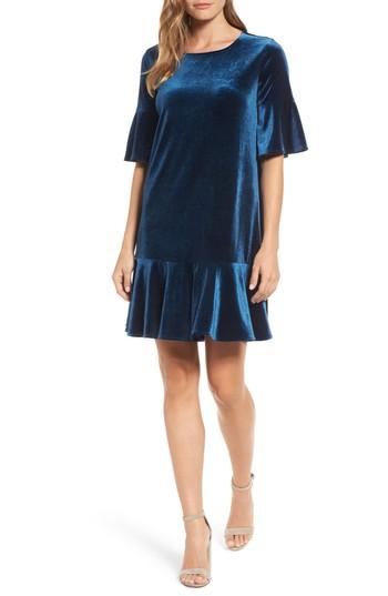 Women's Halogen Ruffle Trim Velvet Dress - Blue/green