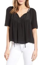 Women's Velvet By Graham & Spencer Pintuck Pleat Split Neck Blouse - Black