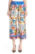 Women's Dolce & Gabbana Tile Print Silk Pants Us / 42 It - Blue