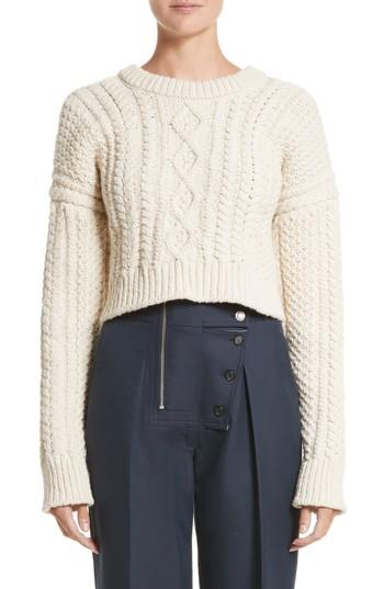 Women's Calvin Klein 205w39nyc Back Strap Cable Knit Crop Sweater - Ivory