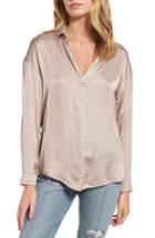 Women's Satin Henley - Beige