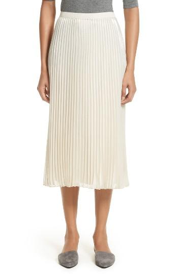 Women's St. John Collection Pleated Metallic Silk Blend Midi Skirt, Size - Metallic