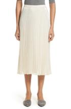 Women's St. John Collection Pleated Metallic Silk Blend Midi Skirt, Size - Metallic