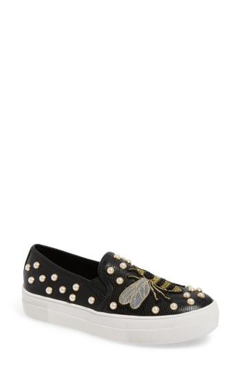 Women's Steve Madden Polly Bee Embellished Slip-on Platform Sneaker .5 M - Black