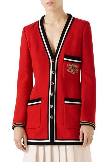 Women's Gucci Wool Sable Long Jacket Us / 38 It - Red