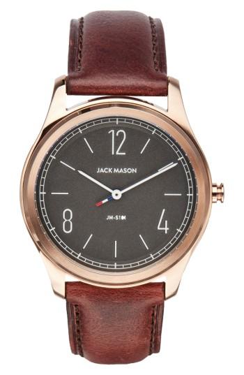 Men's Jack Mason Slim Leather Strap Watch, 42mm