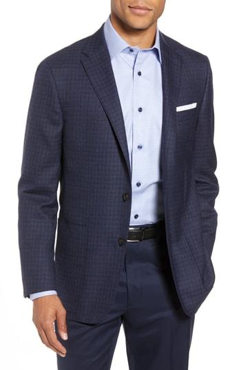 Men's Hickey Freeman Classic B-fit Check Wool Sport Coat R - Blue