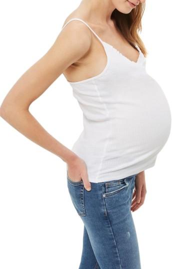 Women's Topshop Frill Rib Knit Maternity Tank Us (fits Like 0-2) - White