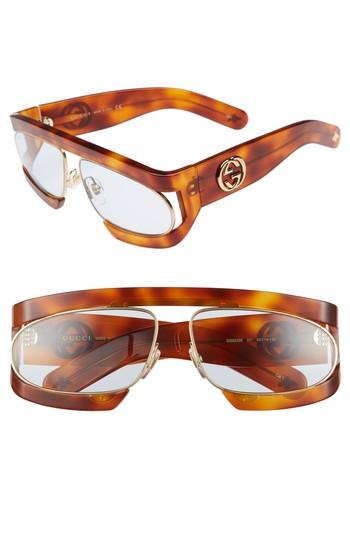Women's Gucci 63mm Shield Glasses - Havana