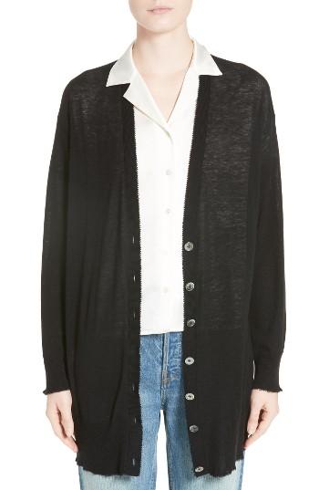 Women's T By Alexander Wang Wool Blend Gauze Long Cardigan - Black