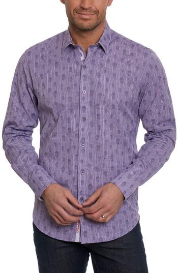 Men's Robert Graham Kinderhook Classic Fit Skull Check Sport Shirt, Size - Purple