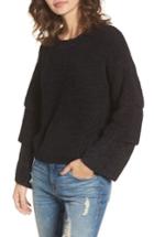 Women's Woven Heart Triple Ruffle Sweater - Black