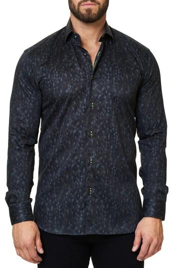 Men's Maceoo Luxor Abstract Losange Trim Fit Sport Shirt (l) - Black