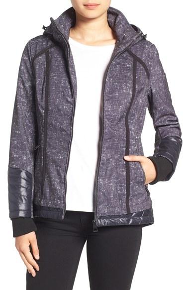 Women's Guess Water Resistant Hooded Soft Shell Jacket - Black