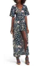 Women's Band Of Gypsies Moody Floral Print Maxi Romper - Blue/green
